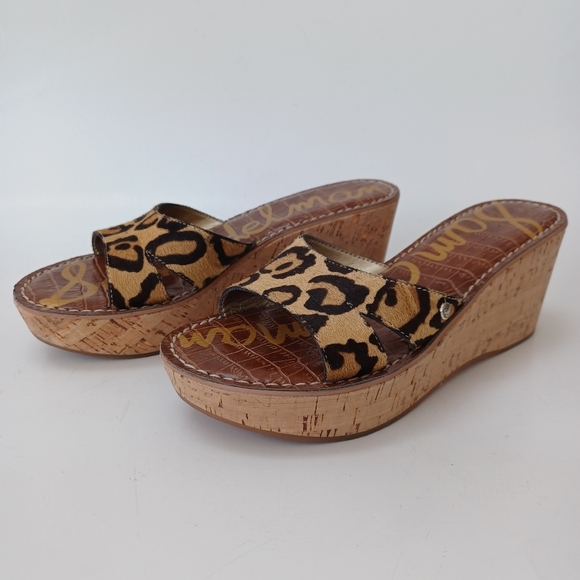 Sam Edelman Cork Wedge Leopard Calf Hair Reid Slip On Womens size 7.5 or 38 - Picture 6 of 15